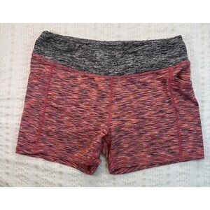 Mono B Womens Space Dye Athletic Workout Shorts Pink Purple Grey Pockets Size L